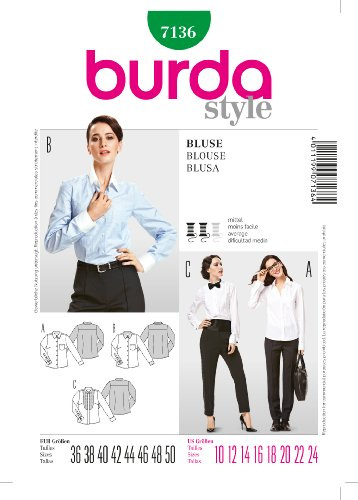 burda style Schnittmuster Damen Hemdbluse mit Plastron und Fältchen #7136 Gr. 36-50 | Plus Size