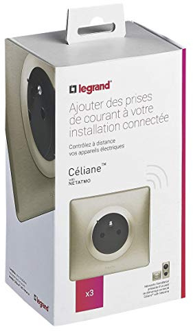 Legrand - Lot de 3 prises de courant connectées Céliane with Netatmo avec plaque Métal Titane