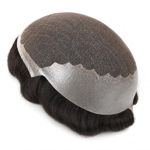 Echthaar-Toupet für Herren Q6-Basis PU und französische Spitzenkappe Remy-Haar gebleichte Knoten Herren-Perücken Haarteile Ersatzteil (5 * 7(Zoll), #3)