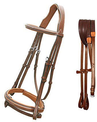Exion hästmyssel hoppande träns med avtagbar blixt och gummi tyglar | Royal English Träns för hästar | Conker, överdimensionerad storlek