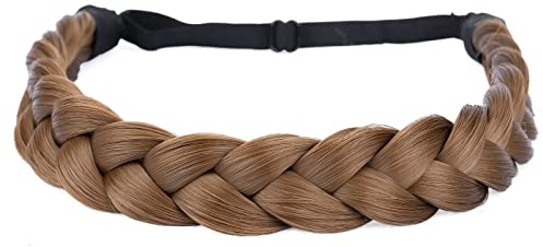 BOBIYA 2 strängar syntetiskt hår flätat pannband klassiskt tjockt flätade flätor elastisk stretch hårstycke för kvinnor flicka skönhet tillbehör (medium brun)