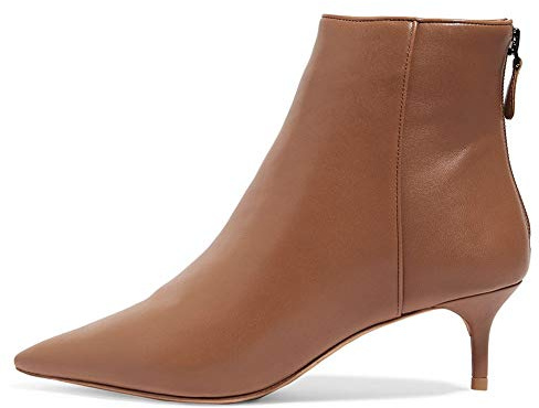 Stivaletti da donna eleganti e alla moda a punta con tacco basso kitten, stivali alla caviglia con cerniera autunno inverno con tacco a spillo, Marrone, 38 EU