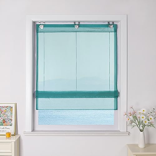 ESLIR Raffrollo ohne Bohren Raffgardinen mit U-Haken Ösenrollo Voile Gardinen Transparent Vorhänge Modern 1 Stück Blau #2 BxH 80x130cm 1 Stück