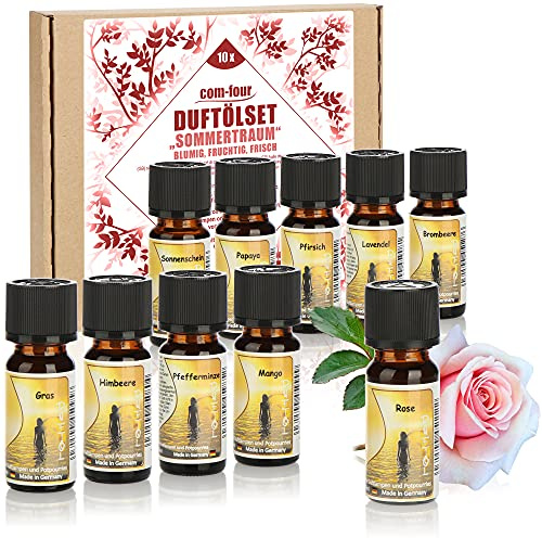 COM-FOUR® 10x Olika doftoljor - Rumsdoft Sommardrömmen - Doftolja för aromdiffusorer, luftfräschare, vattenförångare, luftfuktare (010 stycken - sommardröm)