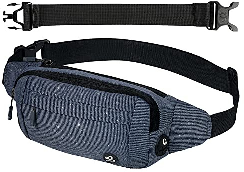 Waterfly Bumbags Waist Fanny Pack Ladies Fashion Bum Bag with Adjustable Belt for Sport Running Hiking Jogging Girls Women Men Denim Blue