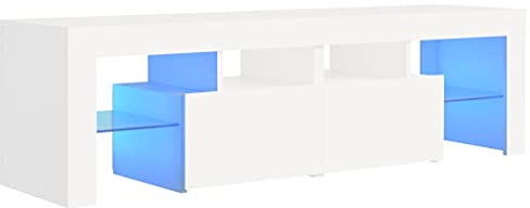 vidaXL TV Cabinet with LED Lights Hifi Stand Entertainment Centre Modern TV Unit Desk Lowboard Bedroom Living Room Furniture White