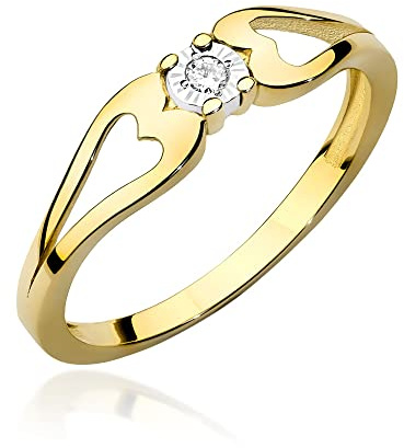 MARKO Damen-Goldring mit 0,03Ct Diamant, 14 Karat Gold (585) | Goldring inklusive Box | Goldring für Frauen (Gelbgold, 56 (17.8))