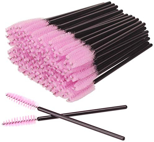 50 PCS Einweg-Wimpernbürsten Mascara Zauberstäbe Wimpern-Augenbrauen-Applikator Kosmetische Make-up-Pinsel-Tool-Kits (schwarz-pink)