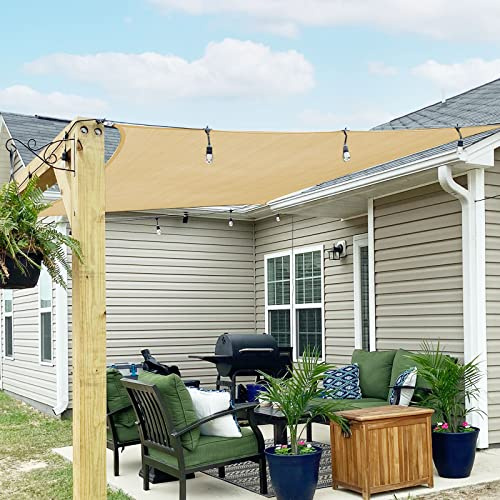 SUNNY GUARD Vela ombreggiante 5x6m HDPE Tenda a Vela Rettangolare, Tenda da sole per esterno Traspirante Protezione Raggi UV per Giardino Esterno terrazza, Sabbia