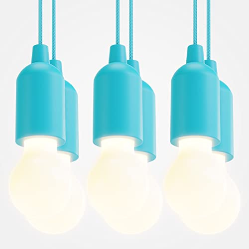 greate LED Lampe batteriebetrieben blau - 6x Pull Light 1W mit Zugschalter inkl Batterien - kabellose Leuchte warmweiß - mobiles Licht ideal für Garten Zelt Camping Kleiderschrank Party Dekoration
