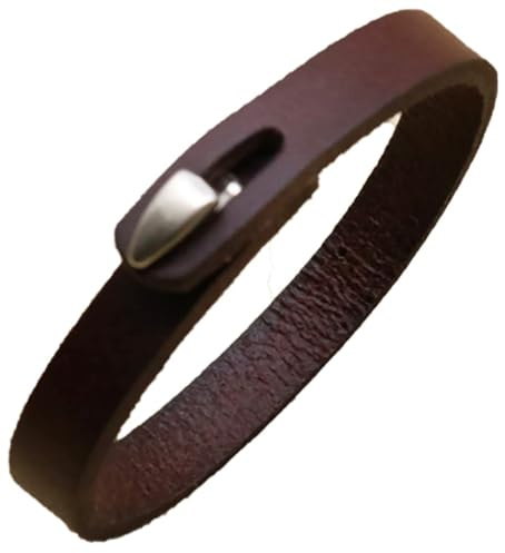 AZYOUNG Unisex Black Brown Khaki Genunine Leather Bracelet Easy Hook Bangle Cuff,22cm (Brown)