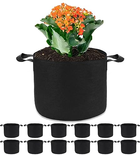 OPPOLIFE 12-Pack 5 Gallon Plant Grow Bags, Heavy Duty Aeration Fabric Pots with Handles for Garden and Planting