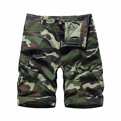 LY4U Pantalones Cortos de Combate para Hombre Estilo Casual de Algodón con Múltiples Bolsillos, Verde XL