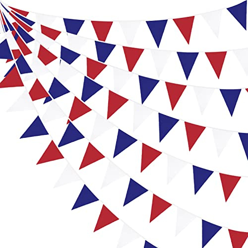 Pink Blume 32Ft Rot Blau Weiß Banner Party Dekorationen Stoff Wimpel Dreieck Flagge Girlande für Patriotische 4. Juli USA American Independence Labour National Day Graduation Union Jack Outdoor Decor