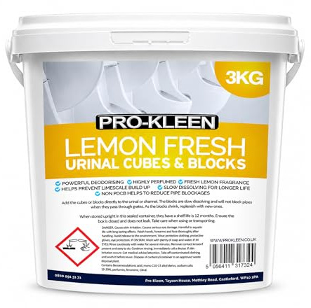 Pro-Kleen Lemon Urinal Blocks 3KG, Non PDCB Slow Dissolving Channel Cubes, 30 Day Odour Control for Commercial Washrooms.