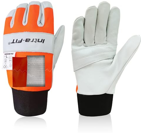 Intra-FIT Chainsaw Gloves Latest Standard Saw Protection Gloves | EN388: 3133X, EN ISO 11393-4, Class 0, Left Hand Protection, Cow Leather