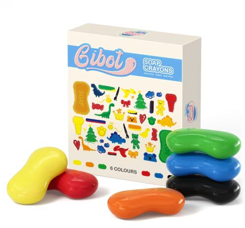 Gibot Wachsmalstifte, Seifenform Wachsmalstifte Kleinkinder, Sichere und Ungiftige Wachsmalstifte Wasserfest, Stifte Kleinkinder Montessori Spielzeug Weihnachtsgeschenke für Kinder(6 Farben)