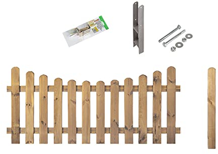 MEIN GARTEN VERSAND Erweiterungsset Lattenzaun Güntig & Gut Tiefbogen + ca. 1.89 m// 1 x Zaunfeld (180 x 80 abfallend auf 65 cm) + 1 x Pfosten (Rundkopf 9 x 9 x 95 cm + Montagematerial