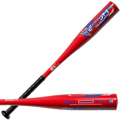 Franklin Sports Kids Metal Tball + Baseball Bat - Venom Youth Aluminum Teeball Bat - USA Baseball Certified for Boys + Girls Tee Ball - 26 inches/ 13oz - Drop -13 - Red