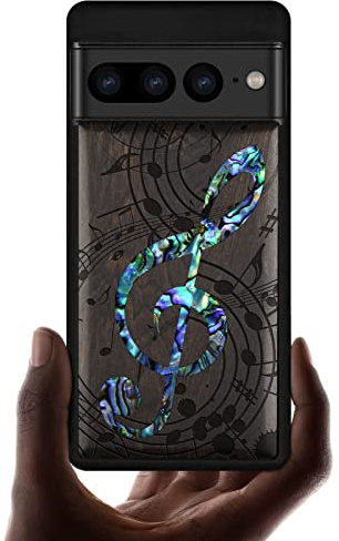 Carveit Designer Wooden Case for Google Pixel 7 Pro Case Cover [Wood Engraving & Shell Inlay] Unique Wood Phone Case Compatible with Wireless Chargers Pixel 7 Pro Case (Musical Note-Blackwood)