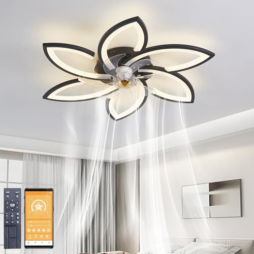 Narwhal LED Ventilatore da Soffitto, ventilatore da soffitto con luce e Telecomando, Lampadario ventilatore da soffitto con Timer, Luminosità e Temperatura Colore Regolabili (6 luci/66W, Nero)