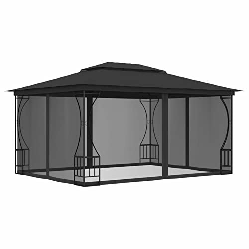 Homgoday Gartenpavillon Anthrazit | Stahl & Polyester | 300x400x265cm | für Partys & Grillen Model48598
