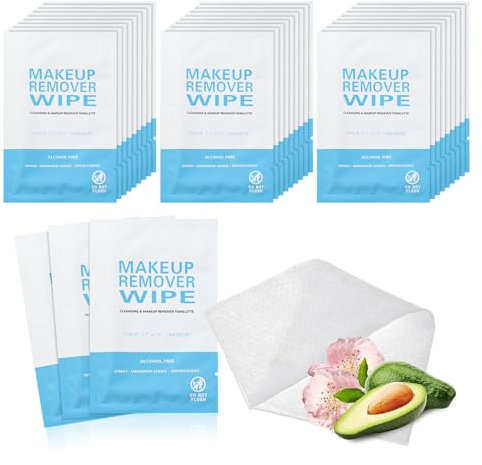 50 Pack Makeup Remover Wipes Individually Wrapped Bulk Face Cleansing Wipes, Travel Makeup Remover Cloth for Travel Hotel Skin Care Face Cleansing