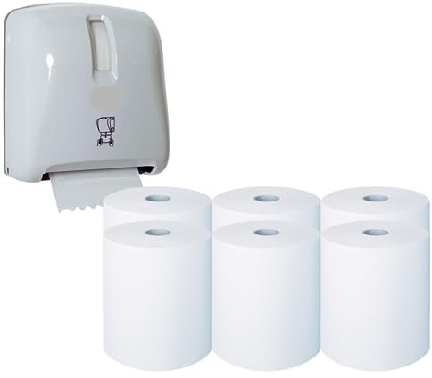 DSTOCK60 – Juego de 6 rollos de toalla continuo autocut – Pure guata de celulosa – Bobinas de papel limpieza para dispensador Autocut
