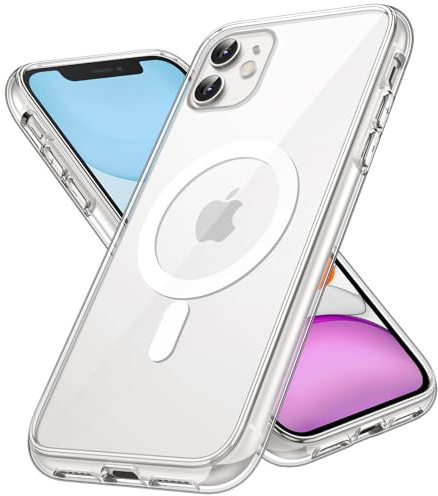 JETech Magnetic Case for iPhone 11, Clear | Compatible with MagSafe, Shockproof Phone Bumper Cover, Scratch Resistant, Clear Back