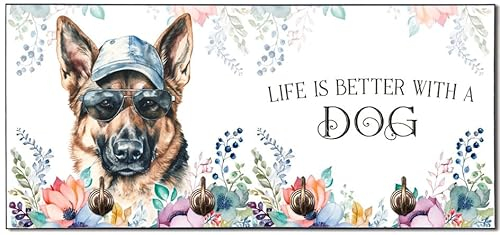 Cadouri Design-Hundegarderobe mit Schäferhund - Leinenhalterung für Halsband, Leine & Geschirr - originelles Geschenk für Hundebesitzer - handgefertigt