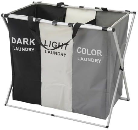 Warmiehomy Collapsible Laundry Basket 3 Compartments Foldable & Washable Washing Basket Large Laundry Sorter with Aluminum Bracket and Handle for Laundry Room, Bedroom,66x38x58cm