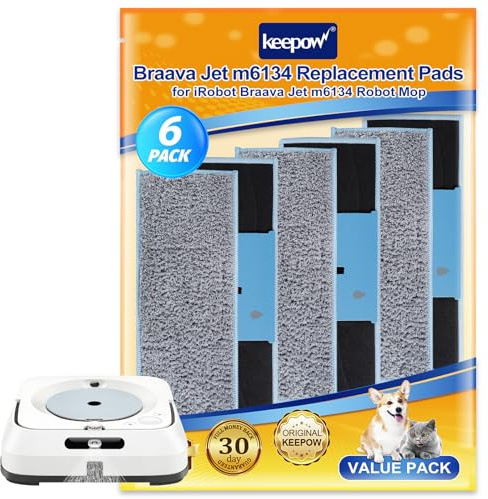 KEEPOW 6 Stück Waschbare Wischtücher für Braava Jet M6 (M6134) | Mikrofaser Pads für iRobot Braava Jet M6