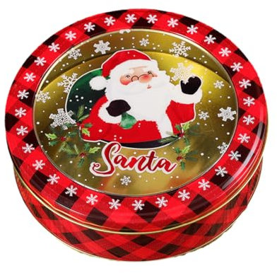 DOTBUY-SHOP Christmas Biscuit Tin, Round Cake Tin Large Storage Tin Airtight Biscuit Tins Storage, Fine Metal Box Christmas Decoration Tin Box (Set of 2,Gift Santa)