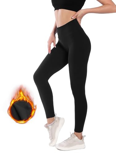 Kamviluer Thermal Leggings Women High Waisted Thick Fleece Lined Leggings Thick Warm Winter Stretchy Leggings Tights Black