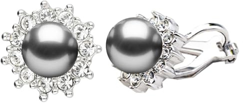 LÖB Damen Ohrclips Vergoldet Tropfen Perlen Blumen Ohrringe Perlenohrringe Clips Weiß Brautschmuck Silber Grau Brautschmuck | Geschenke für Frauen Sie Ehefrau Freundin Mama Mutter