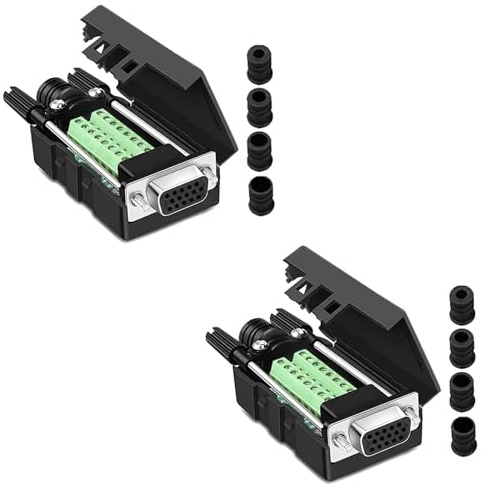 PENGLIN 2 Stück VGA DB15 3 Reihen Lötfreier Buchse Adapter, | 3+9 D-SUB 15 Pins Port Breakout Steckverbinder Board mit Gehäuse Zubehör Lange Bolzen