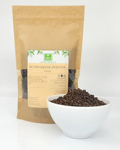 Pfefferkörner schwarz 250g, Pfeffer Körner ganz von Green Essence | Schwarzer pfefferkörner 250 g, Schwarzer Pfeffer ganz für Mühle, Premium Qualität Schwarze Pfefferkörner, 250 Gramm
