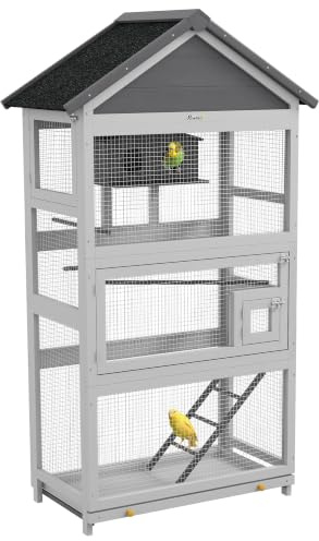 PawHut Bird Cage w/Stands for Finches, Parakeets, Small Birds - Grey | Outdoor Birdhouse