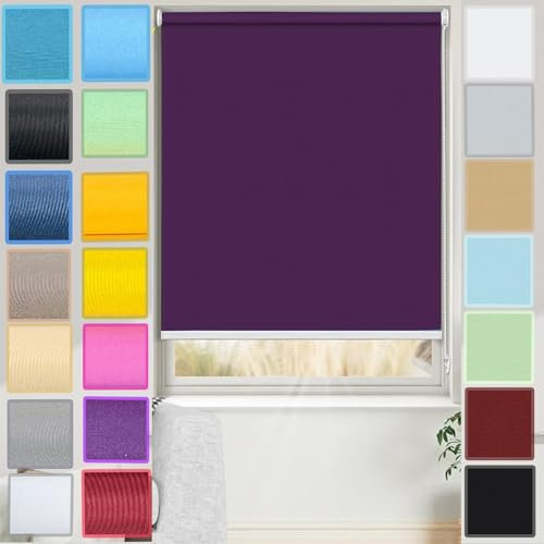Verdunklungsrollo ohne Bohren 80 x 70 cm Einfache Installation, Klemmfix, Thermorollo, Fensterrollo innen mit Klemmträger, für Fenster & Tür, Lila