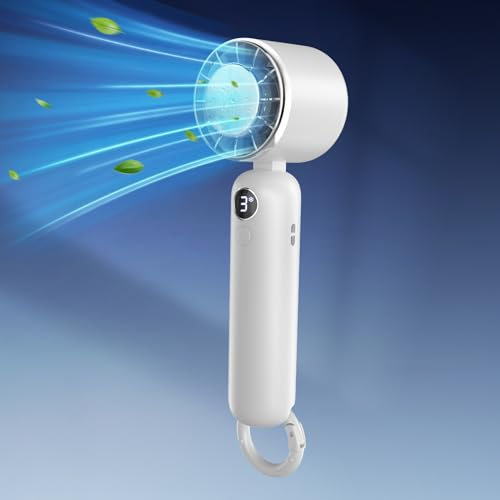 anysun Ventilator, Handventilator Akku Aufladbar, Eiskühlung Taschen-Ventilator USB, 3 Geschwindigkeiten, 5000mAh Batterie, LCD-Display, Tragbarer Mini-Handventilator für Reisen, im Freien, Camping
