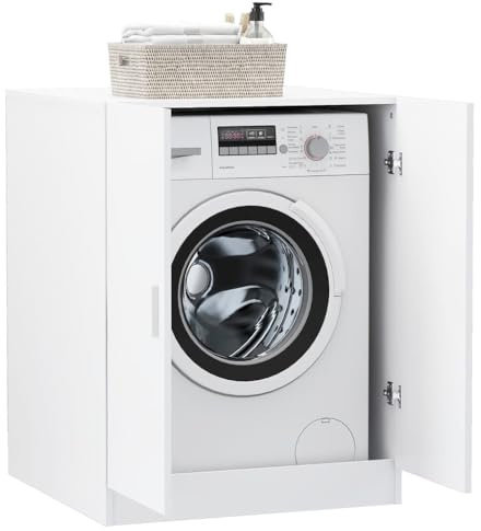 Mobile per Lavatrice Bianco Mobile Lavatrice Esterno con 2 Anta 70,5x71,5x91,5 cm, Mobile Coprilavatrice da Interno, Resistente all'Umidità, Spazioso per Prodotti Bucato e Pulizia (Peso 31.5 KG)