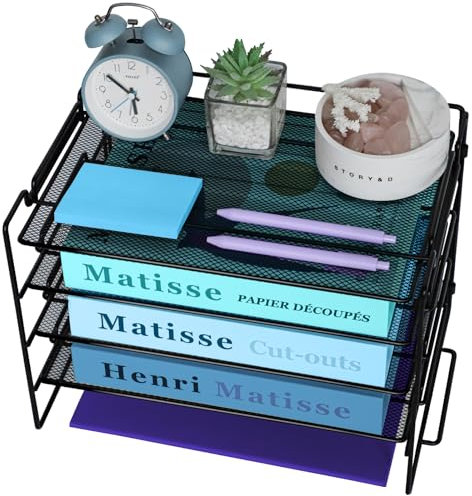 4 Etagen Briefablage Organizer für Schreibtisch ordentlich, Metall Mesh Zeitschriftensammler Schreibtisch Organizer, Mesh Büro Akten Schreibtisch Aufbewahrung, Drahtgeflecht Papierablage für Büro