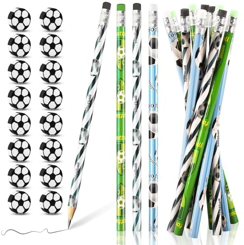 Fizdoqg 48 Stück Fußball Bleistifte Radiergummi, Fussball Schreibwaren Set | Bürobedarf Schreibwaren mit 24 Stück Radiergummi und 24 Stück Bleistift für Schreiben, Skizzieren und Büroarbeit