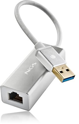 NGS Hacker 3.0 - Adaptador USB 3.0 a Ethernet RJ45, hasta 1000 Gigabit, Ethernet LAN Compatible con Mac OS, PC portátil con Windows7/8/10, XP, Linux, Caja de Aluminio, Compacto, Longitud Cable 15 cm