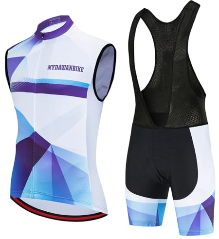 Conjunto Ciclismo Hombre Ropa Bici MTB Verano Maillot Ciclista Sin Mangas,Traje Bicicleta Chaleco Ciclo y Culotte Tirantes con 19D Gel Acolchado,Completa Jerseys Transpirable Secado Ráido(10,M)