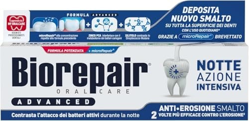 Biorepair, Advanced Zahnpasta für die Nacht, intensiv gegen Erosion, 3 Packungen à 75 ml, schützt und repariert den Zahnschmelz, antibakteriell, mit MicroRepair, PCA-Zink und Xylitol, für einen | Schützt und repariert den Zahnschmelz, antibakteriell, mit MicroRepair, Zink PCA und Xylitol, für einen frischen Atem