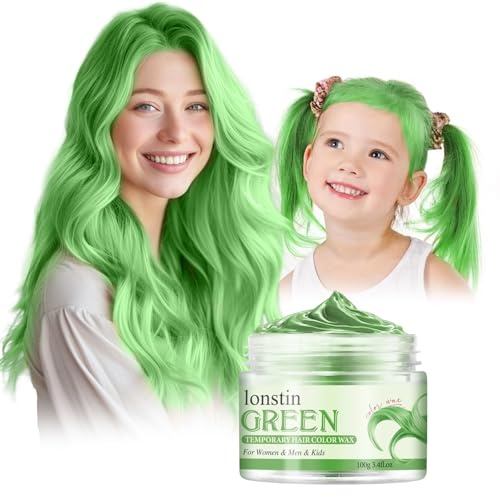 Temporäre Haarfarbe Auswaschbar, Temporäre Haarwachs Farbe Haarfarbe Wachs Natürliche Frisur Pomade Für Männer Frauen Party Cosplay Halloween Christmas (Grün, Grün)