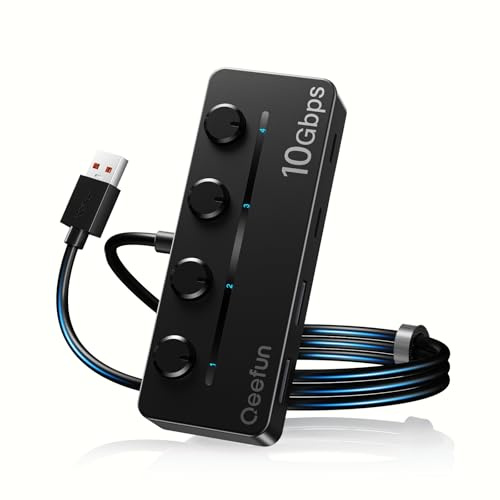 Qeefun 10Gbps USB Hub, 3.2 USB Hub mit 2 USB-C und 2 USB-A, USB 3.2 GEN 2 Splitter mit Type-C Power Port, für Dell XPS, Thinkpad, Surface Pro, HP und mehr