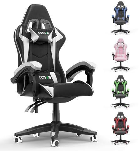 Racingreat Gaming Chair,Ergonomic Gaming Chair for Adults, Height Adjustable Reclining Computer Game Chair Comfortable with Headrest and Lumbar Support (Without Footrest, White)
