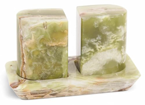 Radicaln Marble Salt and Pepper Shaker Set With Tray 3.5'' Inches Green Onyx Handmade Seasoning Salt and Pepper Grinder Set